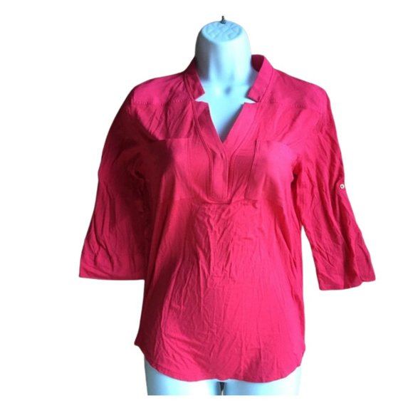 Calvin Klein Red 3/4 Sleeve Blouse - Picture 1 of 2